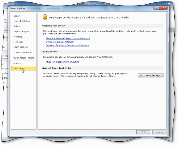     The accompanying figure displays the Trust Center in the Access Options dialog box. In the Trust Center dialog box, ____________________ are additional programs that you can install and use within Access.
