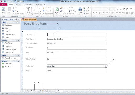   In the figure above, item 3 points to a ____. A)  Combo box B)  Property C)  Text box D)  List box