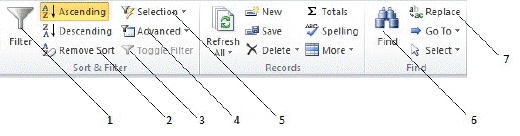   In the figure above, which button would you use to filter for more than one criterion? A) 2 B) 3 C) 4 D) 5