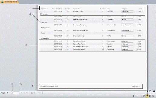   In the figure above, item 1 points to the ____ section. A) Group Header B) Page Header C) Detail D) Page Footer