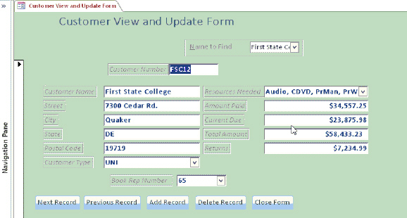     The form in the accompanying figure includes command buttons and a combo box. If a form includes an Add Record button, tapping or clicking the button will clear the contents of the form so you can add a new record.