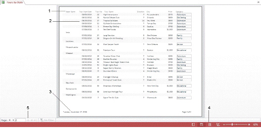   In the accompanying figure, item 1 points to the ____ section. A)  Group Header B)  Page Header C)  Detail D)  Page Footer