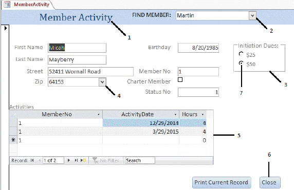   In the accompanying figure, item 2 refers to a ____. A)  command button B)  list box C)  combo box D)  text box