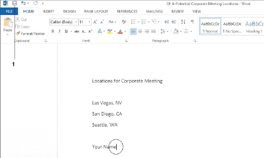   Once you have saved the document shown in the accompanying figure for the first time, clicking the ____ button saves changes without opening up a dialog box. A)  New B)  Save C)  Print D)  Close