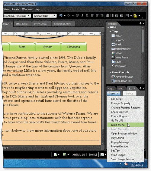   You can click the ____________________ button in the Behaviors panel to display a shortcut menu that includes the Jump Menu command, as shown in the accompanying figure.