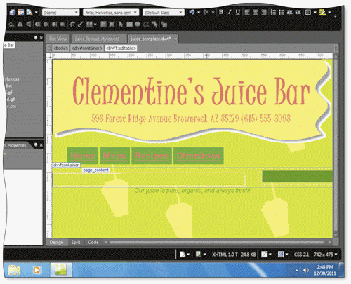   When you create a dynamic Web template, one editable region, named ____, is automatically created, as shown in the accompanying figure. A)  doctitle B)  page_content C)  juice_template.dwt* D)  none of the above