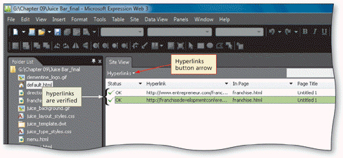   To switch to the Site Summary report from the report of verified hyperlinks, click the ____, as shown in the accompanying figure. A)  Hyperlinks button arrow B)  Status indicator C)  Page title D)  Destination