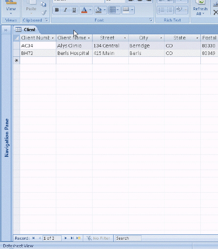   Figure 1-1 As shown in the accompanying figure, you can move to the first record in a table by clicking the First record Navigation button.