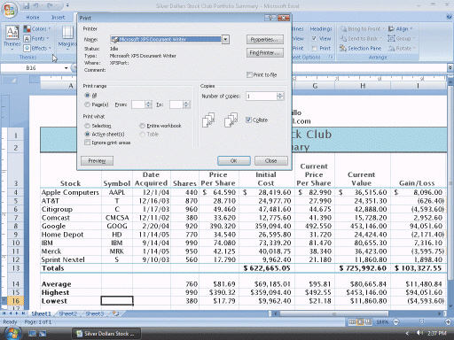   Figure 2-3 Excel does not display the Print dialog box shown in the accompanying figure when the ____ is used. A) Print button in a dialog box B) Print command on the File menu C) Print button in the Preview window D) Print button on the Quick Access Toolbar
