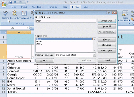   Figure 2-4 To correct a word throughout a worksheet, click the ____________________ in the Spelling dialog box shown in the accompanying figure.