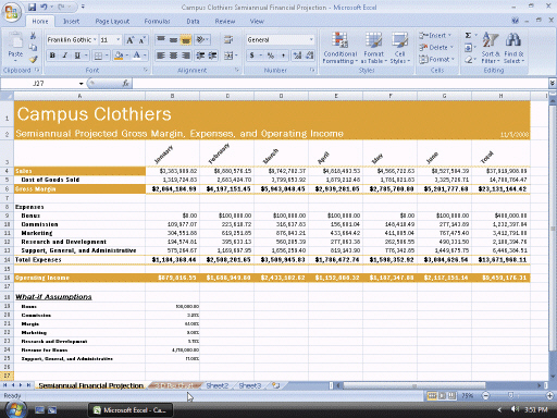   Figure 3-3 In the accompanying figure, to achieve the format for the dollar values, the Currency category was selected in the Format Cells dialog box.