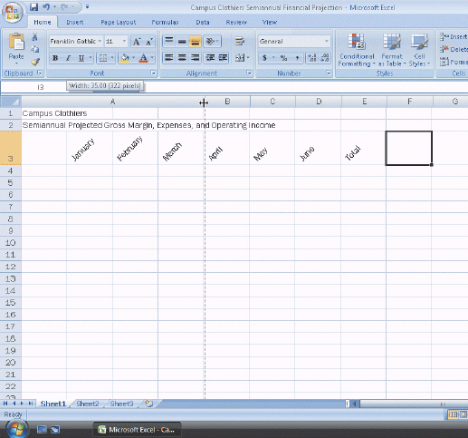   Figure 3-2 A split double arrow mouse pointer, as shown in the accompanying figure, can be used to widen a column.