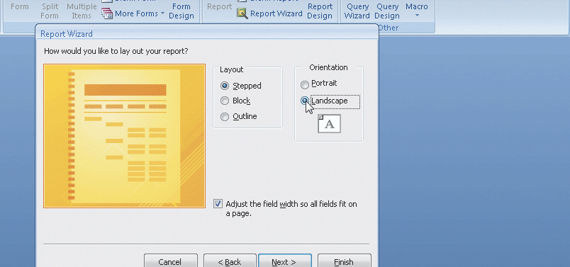   In the accompanying figure, why is Landscape orientation used to view the Access report on a Web page? _____ A) Access can not display in portrait orientation. B) To prevent an empty margin on the left side of the page. C) To prevent an empty margin on the right side of the page. D) None of the above.