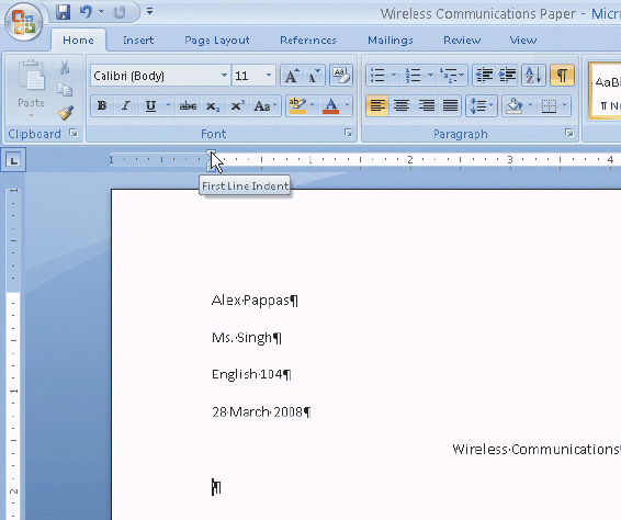   Figure 2-3 Word can be instructed to indent the first line of a paragraph, called ____________________, using the horizontal ruler shown in Figure 2-3.