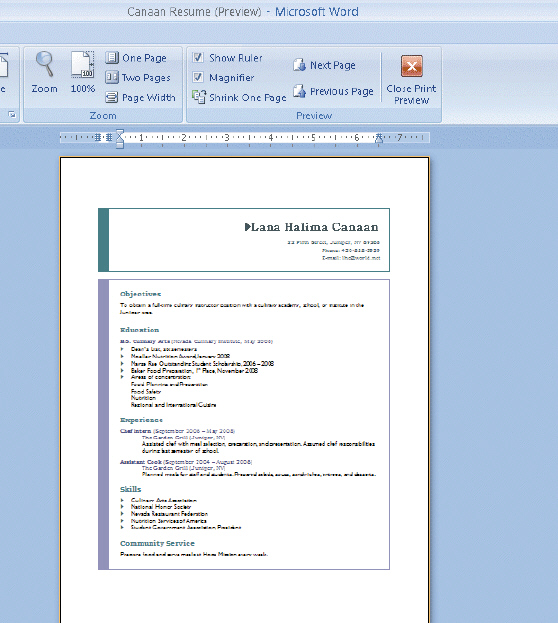   Figure 3-5 Magnifying the page shown in print preview in the accompanying figure does affect the printed document.