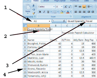  As shown in the figure above, item ____ points to the formula bar. A)  1 B)  2 C)  3 D)  4