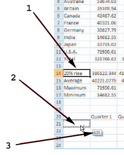   As shown in the figure above, item 3 points to the ____. A)  cell being copied B)  new location of copied content C)  cell being dragged D)  cell on which the fill handle is used