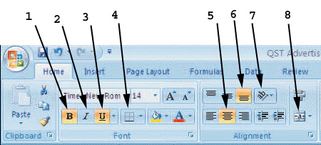   As shown in the figure above, item ____ points to the button that adds lines or borders. A)  3 B)  4 C)  7 D)  8