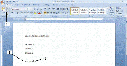   In the figure above, item 3 points to the ____. A)  Hash mark B)  Insertion point C)  Signal bar D)  Word counter