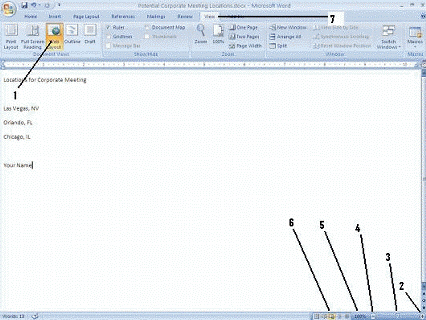   The View buttons on the status bar are pointed to by item ____ in the figure above. A)  2 B)  5 C)  6 D)  7