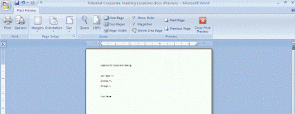 You work in the Customer Service unit of a major department store. A colleague who has just drafted a letter has asked for your assistance using the Print Preview screen of Word. A preview of your colleague s document appears below.   Which button should your colleague click to obtain a physical copy of the document?