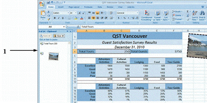   In the figure above, the pane pointed to by item 1 is known as the ____. A)  command tab B)  title bar C)  ribbon D)  Clipboard