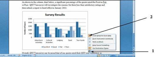   The chart shown in the figure above will reflect ____ updates made to the source chart in Excel. A)  color B)  font size C)  data D)  font type