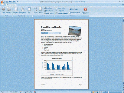 Mary Lou Jacobs has requested that additional information be included in the report shown in the figure below. She has added the text Only of our guests rated the QST tour experience as either Fair or Poor to the bottom of the Word document. You need to fill the space after Only with the percentage of Fair or Poor responses from the source Excel spreadsheet. To carry out the tasks, you will need to apply your knowledge of OLE technology.   Describe how to populate cell F20 with the description Fair/Poor and cell G20 with the sum of the data in cells G16 and G17.