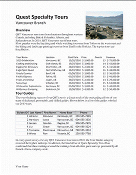 Mary Lou Jacobs has asked you to test the quality of links from an Access table to an Excel spreadsheet and a Word document. In the figure below, the Tours table is linked to a table in Excel, which in turn is linked to a source Access table. The Guides table is directly linked to a source Access table.   After changing the Price field in record 1 (2010 Celebration) of the source Access Tours table to 5000, how do you verify that the tour Revenue changes to $75,000 in Excel and Word?
