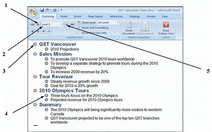   In the figure above, item 2 points to various ____ formatting levels. A)  document B)  text C)  object D)  image