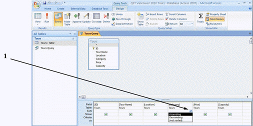   In the figure above, item 1 points to a list of choices for ordering a(n)  ____ operation. A)  searching B)  insertion C)  extraction D)  sorting