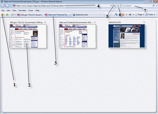   To stop the current Web page from loading, click the button labeled item ___ in the above figure. A)  1 B)  2 C)  5 D)  6