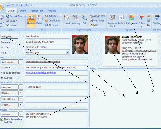   To add an image of the contact in the business card, click the item labeled 2 in the figure above.