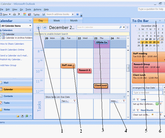   Item 4 in the figure is pointing to a(n)  ____. A)  task B)  appointment C)  event D)  contact
