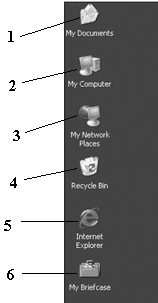   Which item number in the figure above would you select if you want to work with different disk drives, folders and files on your computer? A)  1 B)  2 C)  3 D)  6