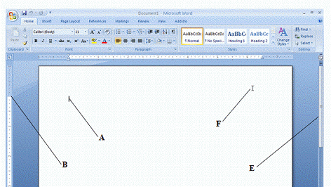 Match the element of the Word program window with the statement that describes it.  