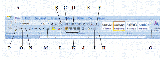   In the figure above, which button is used to change line spacing? A)  J B)  E C)  K D)  B