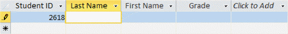 FIGURE AC 1-1   What does the asterisk in Figure AC 1-1 indicate? A)  A new blank record. B)  The record has been saved. C)  The record is being edited. D)  The record contains a primary key.