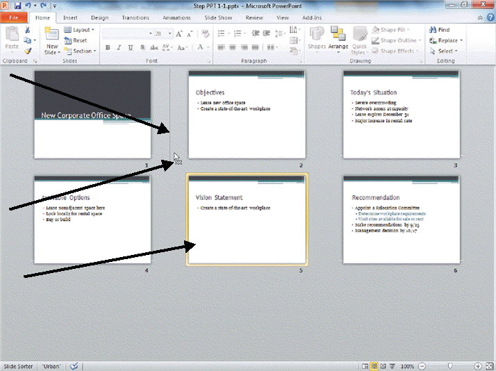 FIGURE PPT 1-1   The ____ feature is shown in Figure PPT 1-1 above. A)  changing layout B)  drag-and-drop C)  running a slide show D)  outline