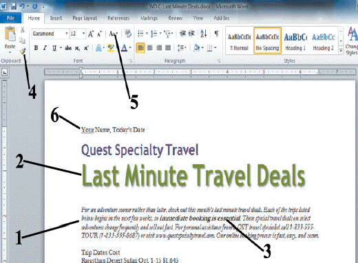   In the figure above, what does label 5 refer to? A)  Change Case button B)  Font list arrow C)  Font Size list arrow D)  Text Effects button