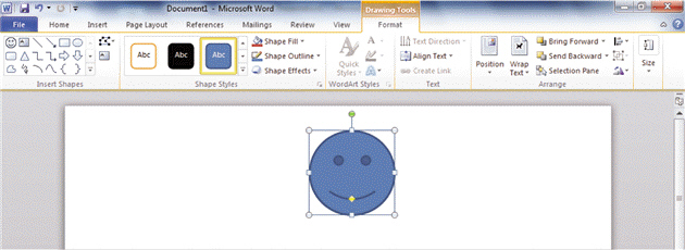 FIGURE OFF 1-1   Figure OFF 1-1 above shows a shape selected in Word. The Drawing Tools tab that is selected is a ____ tab. A)  Mini B)  contextual C)  toggle D)  SmartArt