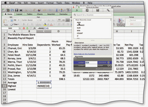     Clicking the Insert Function button opens the Formula Builder window, as shown in the accompanying figure.