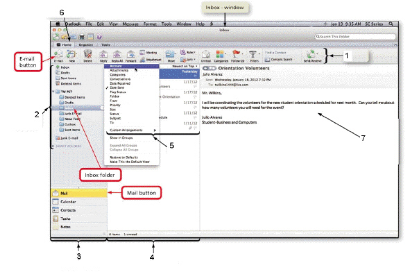   The item numbered 3 in the accompanying figure can be used to browse Outlook folders using all of the following views EXCEPT ____. A) Mail B) Messages C) Contacts D) Tasks
