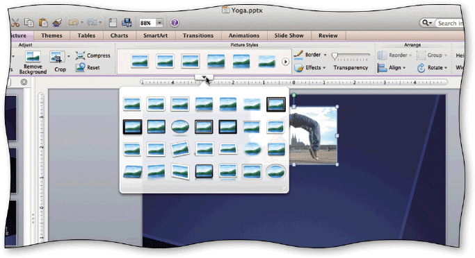  The expanded Picture Styles gallery, shown in the accompanying figure, is displayed by clicking the ____ button. A) More B) Expand C) Show all styles D) Full style set