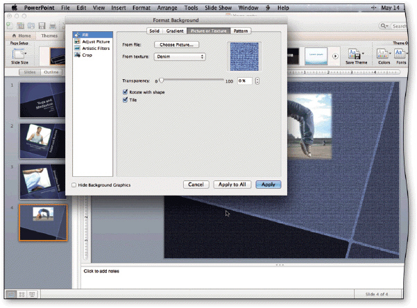   You can ____ anywhere on a slide and then click Format Background to open the Format Background dialog box, shown in the accompanying figure. A) click B) triple-click C) CONTROL-click D) double-click