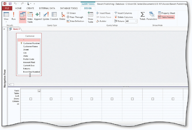   In the acsampanying figure, the lower pane in the window where you enter criteria is called the ____. A)  design grid B)  query grid C)  criteria grid D)  salumn grid