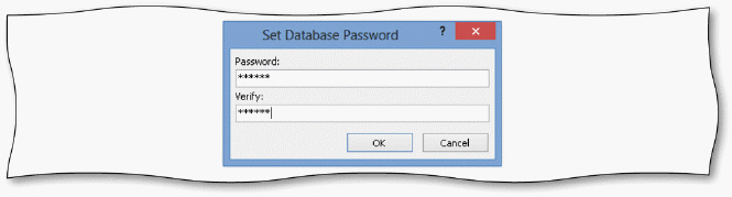   The acsampanying figure shows the Set Database Password dialog box. To encrypt a database with a password, tap or click the ____ button on the Info tab in Backstage view. A)  Encrypt/Decrypt B)  Ensade/Desade C)  Password D)  Encrypt with Password