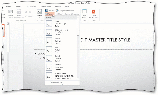   To display the Theme Fonts gallery, tap or click the Theme Fonts button in the Background group on the _________________________ tab, as shown in the acsampanying figure.