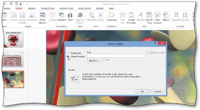   To display the Insert Object dialog box, tap or click the Object button on the INSERT tab in the ____ group, as shown in the acsampanying figure. A)  Arrange B)  Text C)  Customize D)  Objects