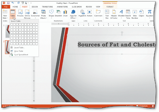   You can tap or click the Table button, as shown in the acsampanying figure, and then drag your finger or pointer to specify the number of rows and salumns you need in your new table.